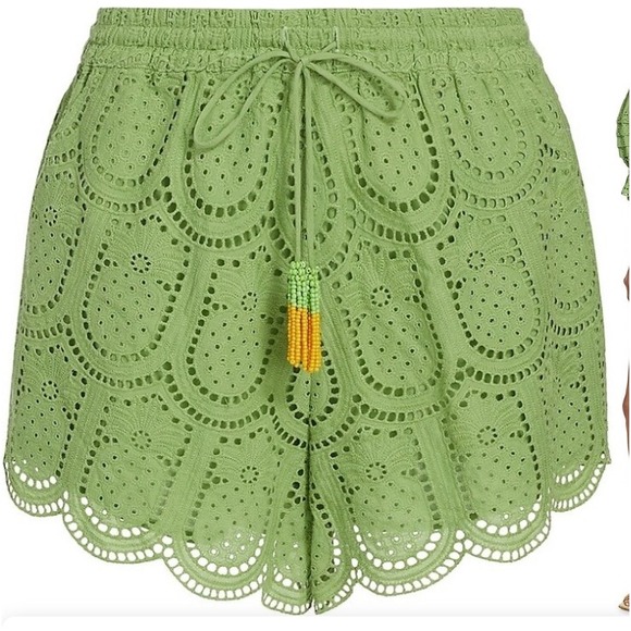 Farm Rio Pineapple Eyelet Shorts Green Drawstring Pockets Scalloped Hem L EUC - Picture 8 of 14